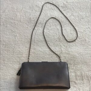 Coach Metallic Gray Leather Crossbody Wallet with Chain Strap